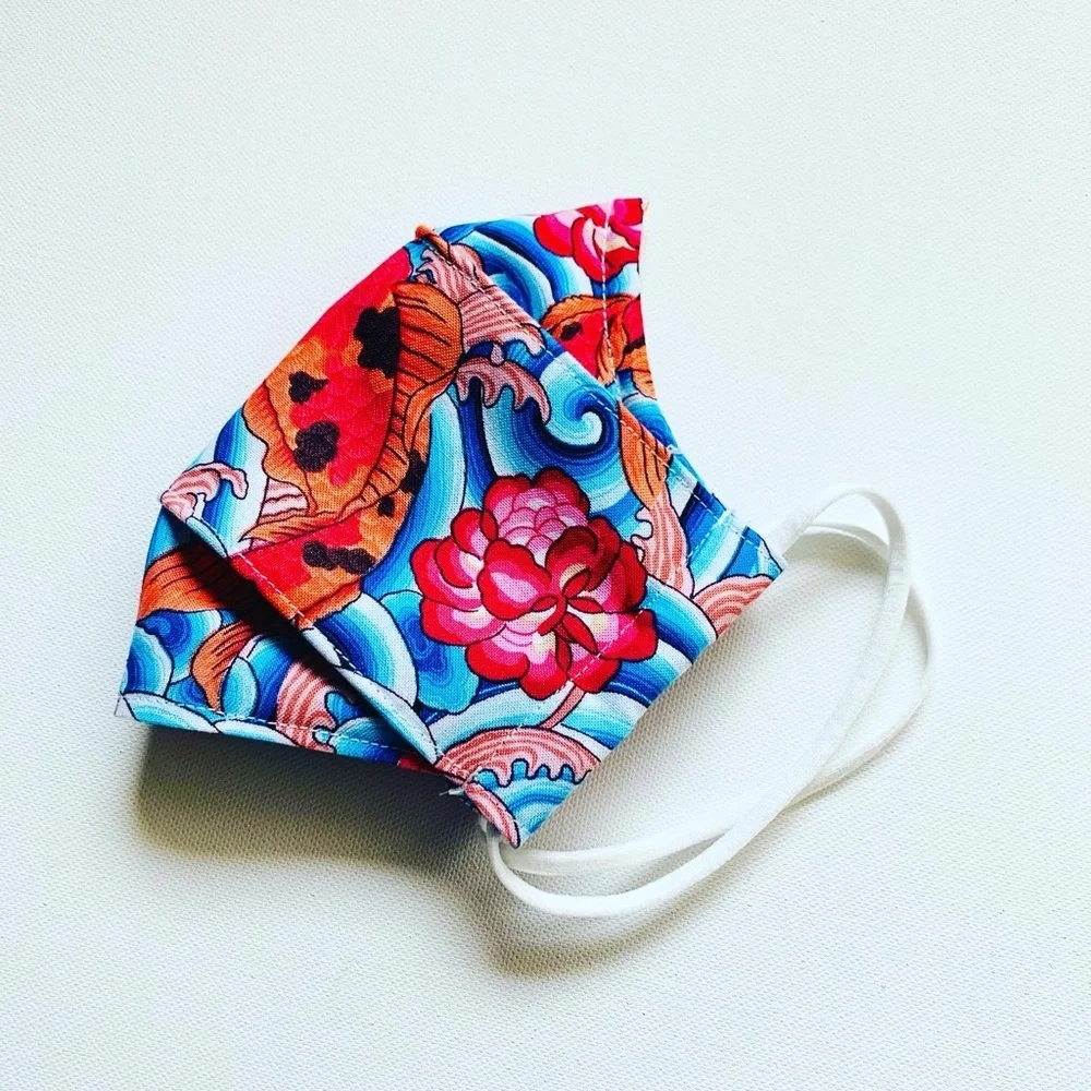 NEW Handmade Koi Fish Print 3D Face Mask in Blue